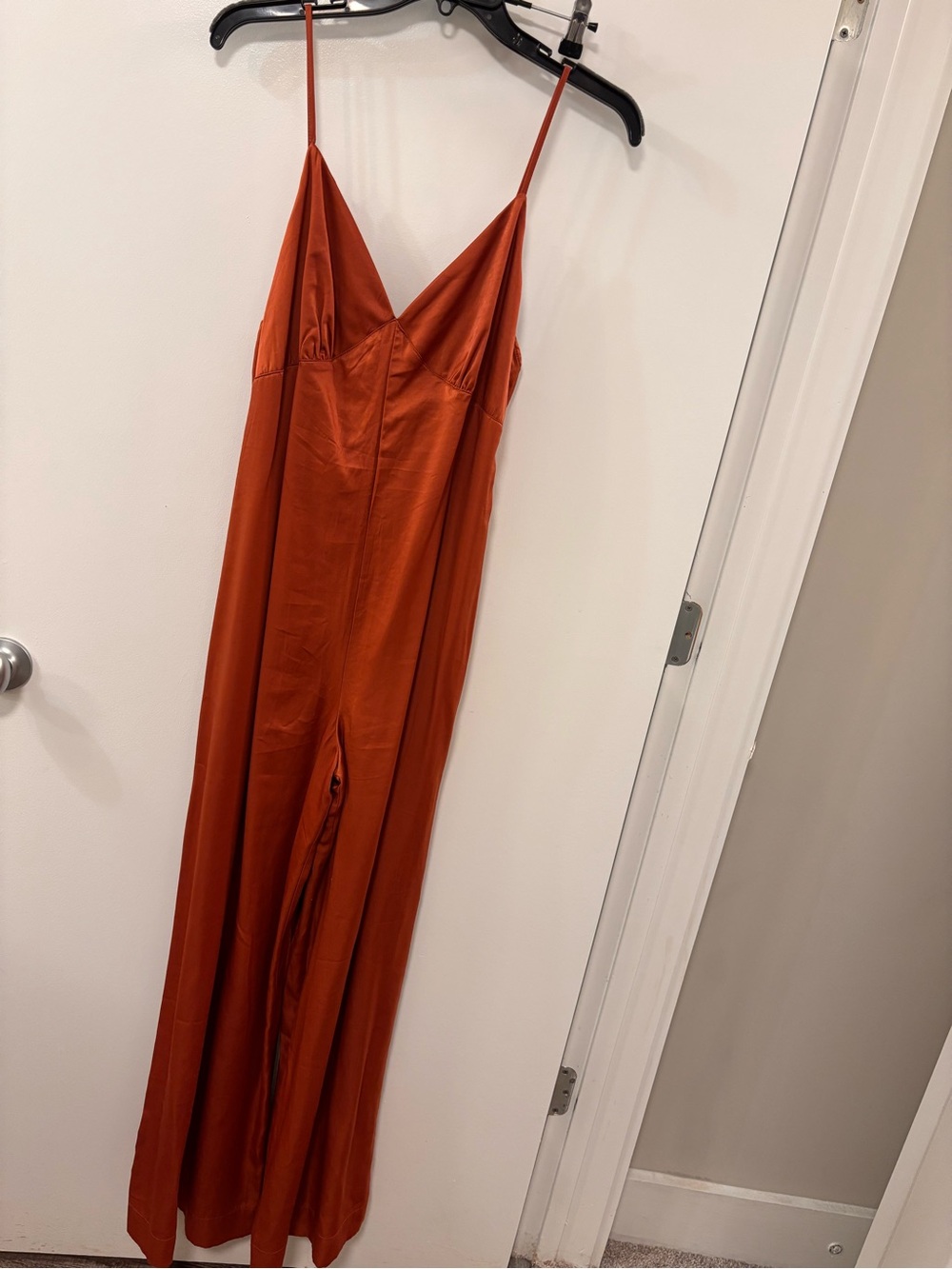 WeWoreWhat Satin Slip Jumpsuit in Rust Orange